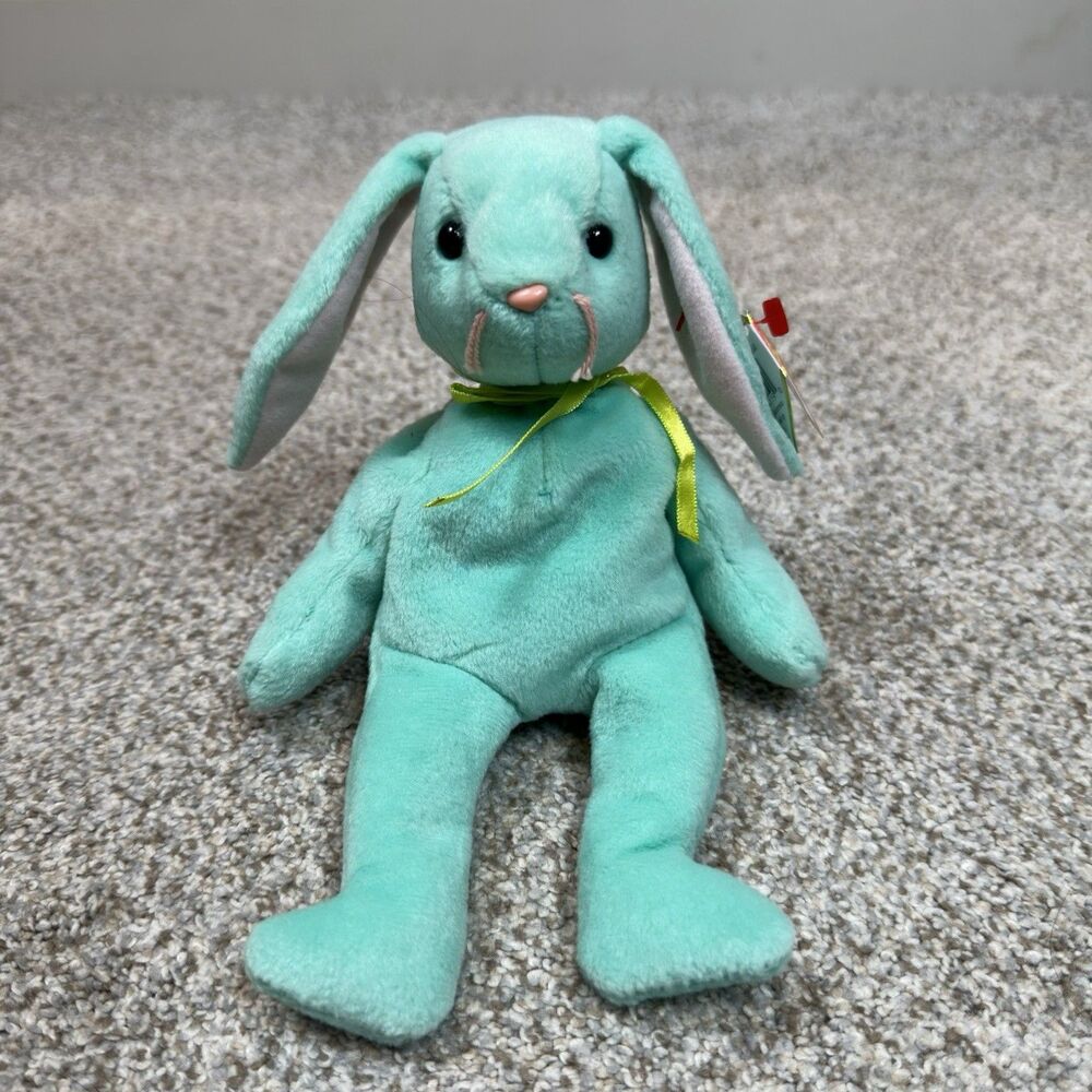 Ty Beanie Buddies Hippity Green Bunny Rabbit Plush Stuffed Animal, 1996 Vintage